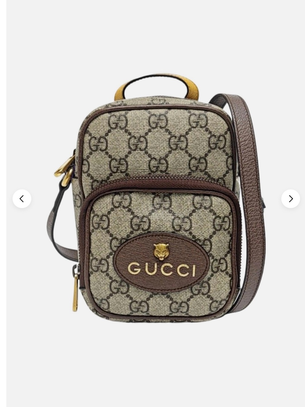 Gucci Brown GG Supreme Canvas Crossbody with Gold Logo